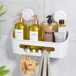 White Wall-Mounted Shower Caddy and soap dish